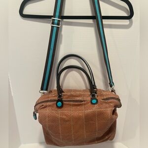 GABS Italian 🇮🇹 Patchwork Convertible Leather Handbag & Iconic Turquoise Snaps